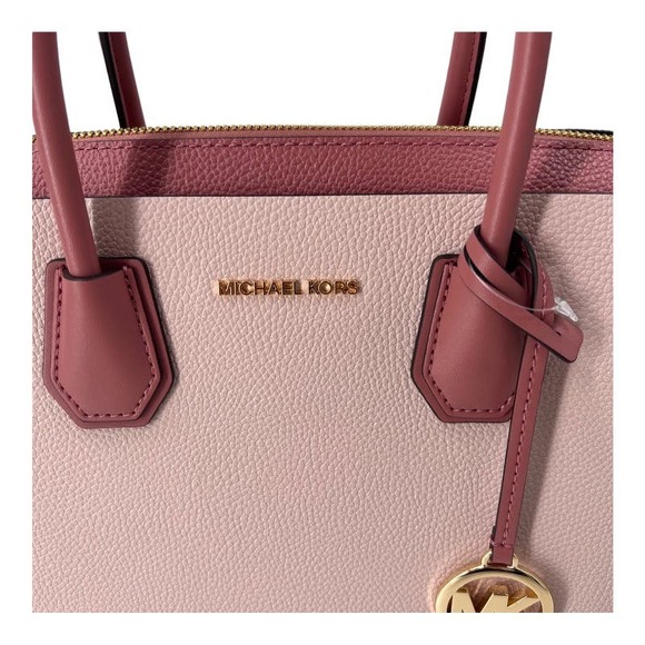 Michael Kors Mercer Belted MD Satchel Pink Blush Pebbled Leather Bag NWT - Picture 4 of 12